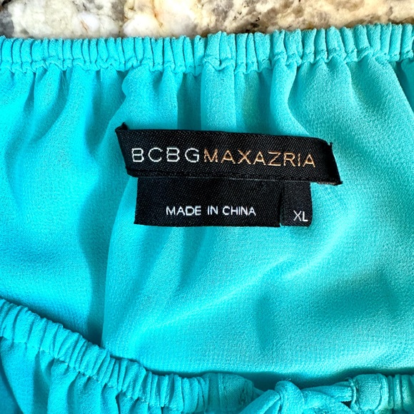 BCBG Maxazaria sz XL Turqoise chiffon blouse slit open sleeves elastic cuffs - Picture 7 of 7